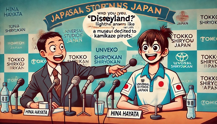 記者「早田選手はどこに行きたいですか？(ディズニーかUSJやろな)」早田ひな「特攻資料館」